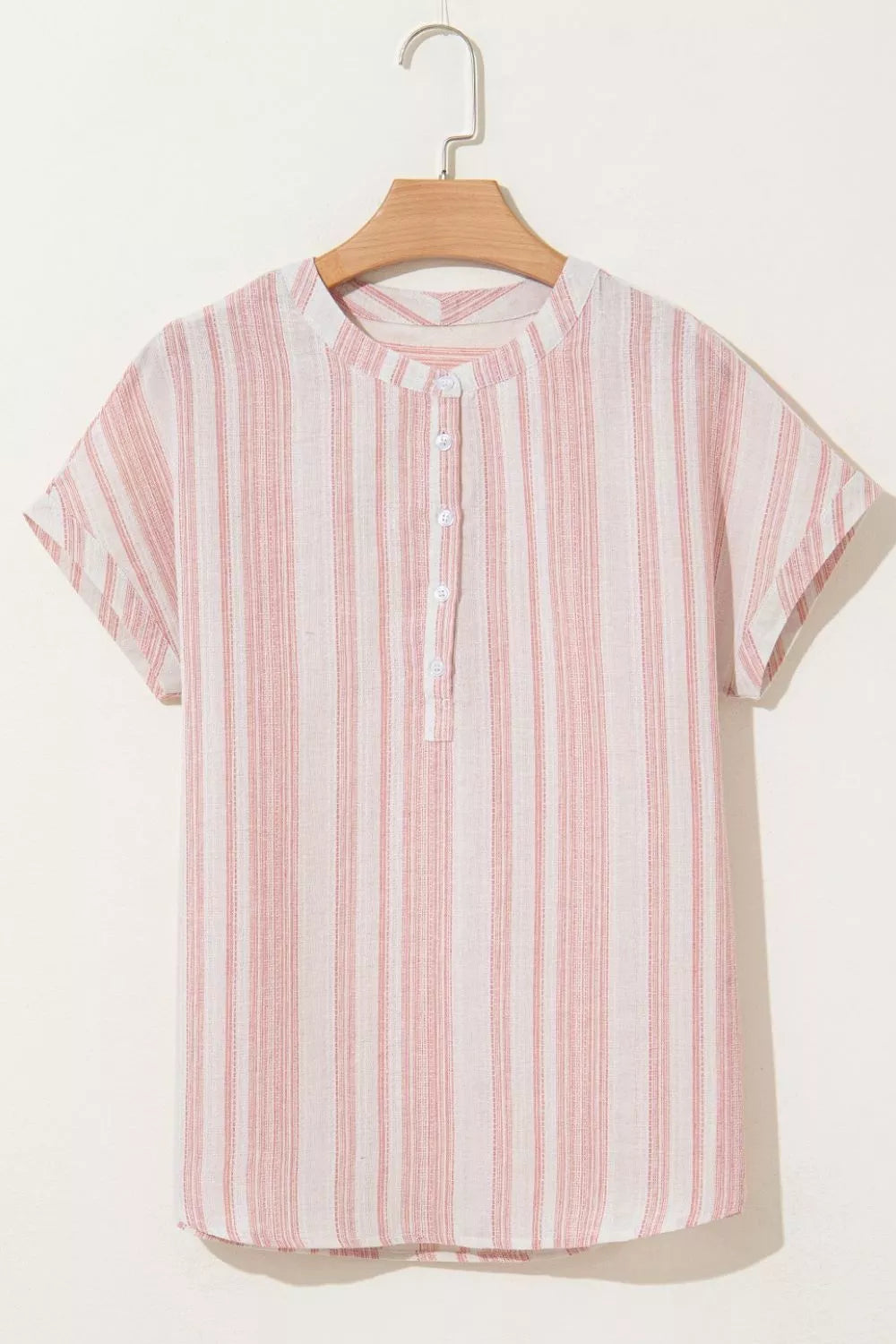 Women Striped Button Detail Short Sleeve Blouse Casual Shirt