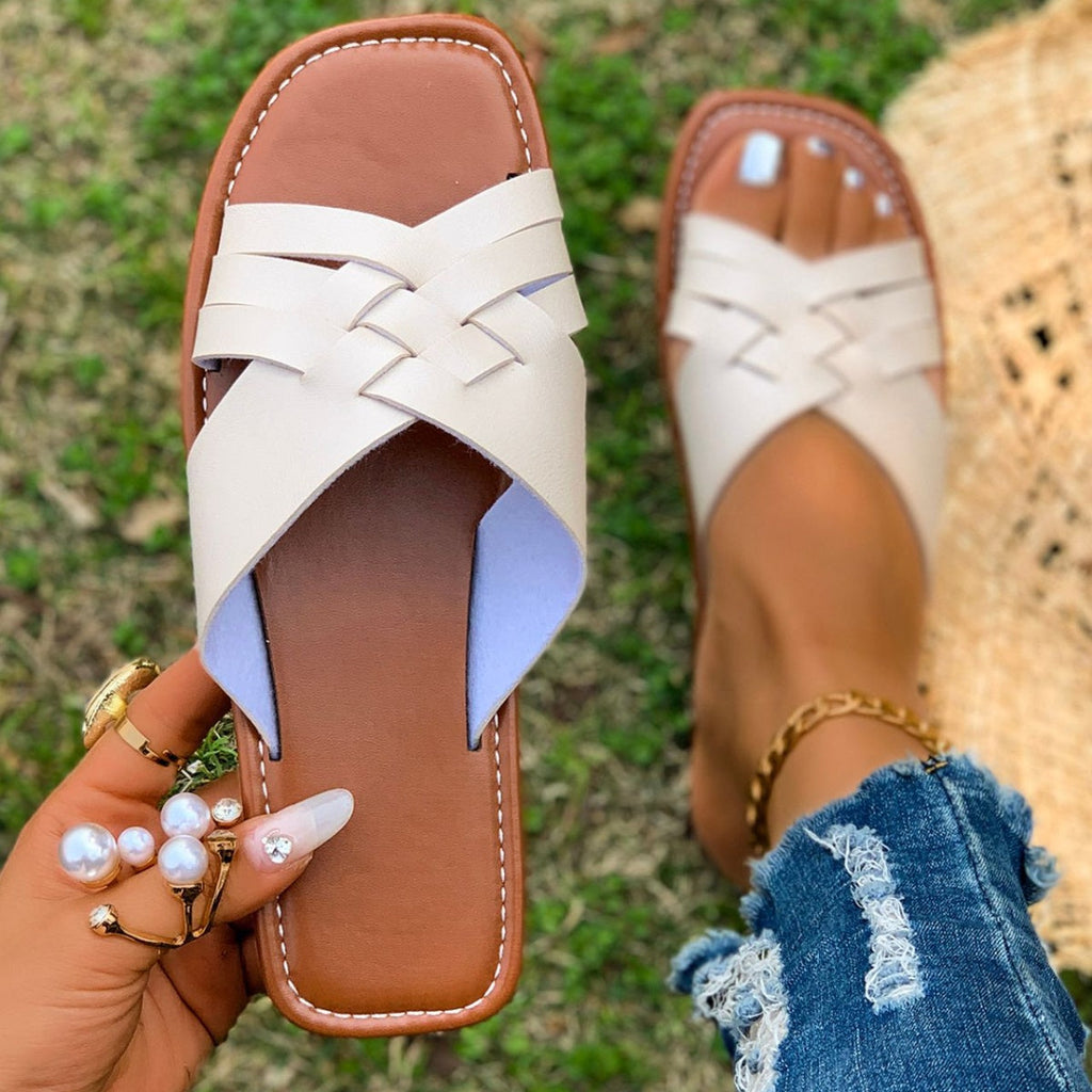 Woven Open Toe Sandals - Leather Bohemian Flats