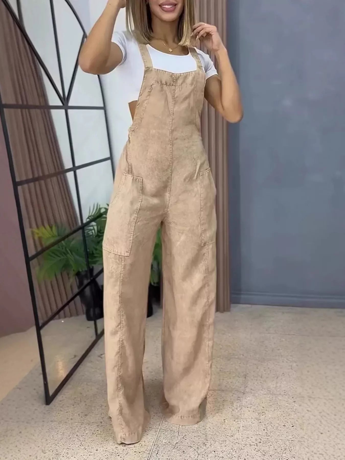 Full Size Vintage Wash Wide Leg Denim Overalls Plus Size