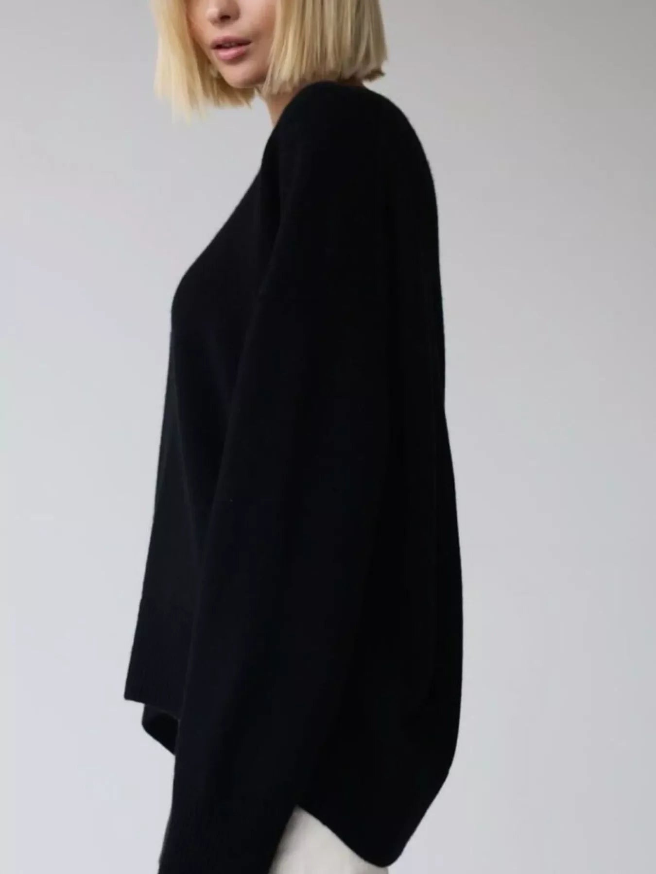 Women's Royal Blue Round Neck Ribbed Hem Long Sleeve Sweater