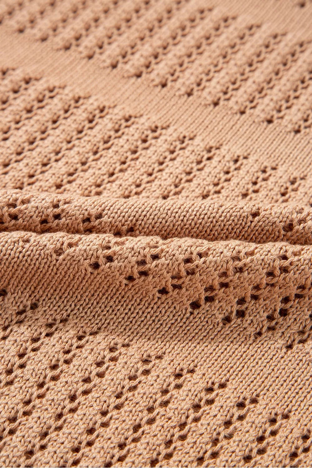 Openwork Round Neck Knit Top in Tan