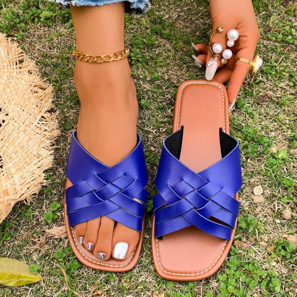 Woven Open Toe Sandals - Leather Bohemian Flats