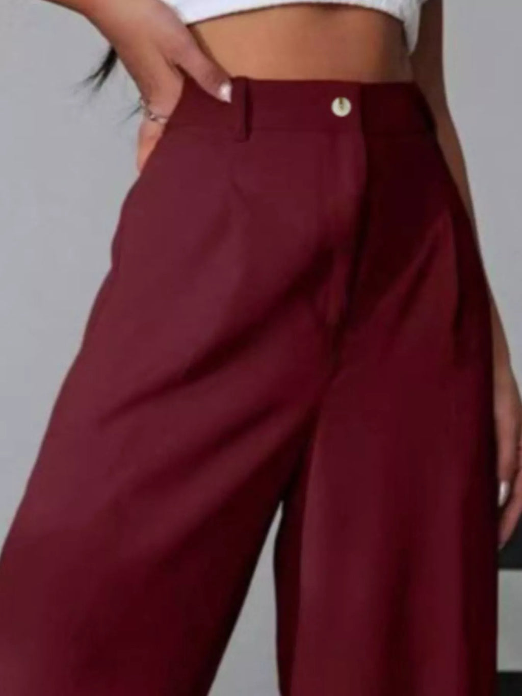 Women's High-Waisted White Pleated Wide Leg Dress Pants