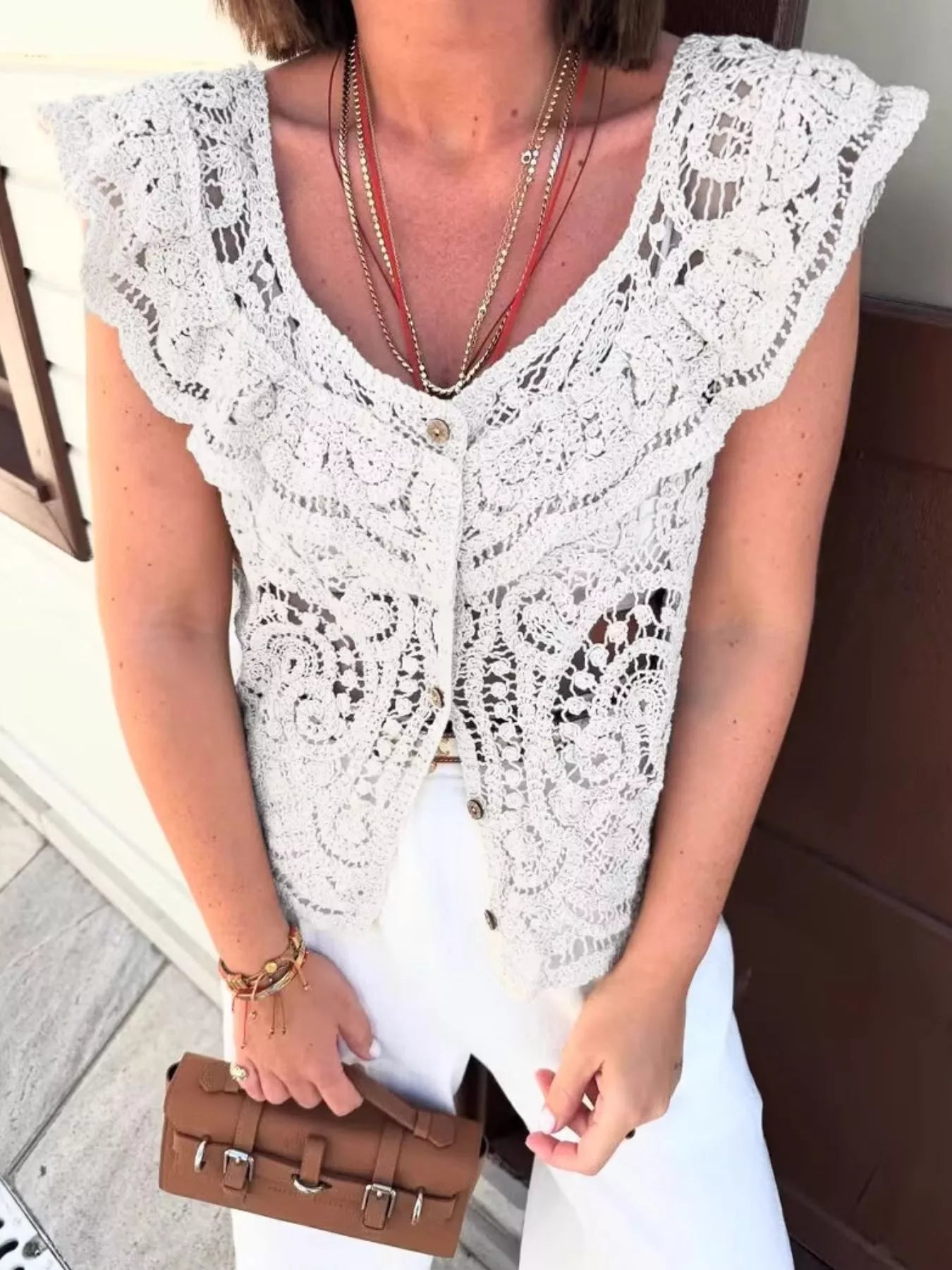 Crochet Lace Button Up Cardigan