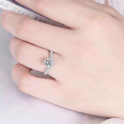 Adjustable 2 Carat Moissanite Sterling Silver V-Shape Ring
