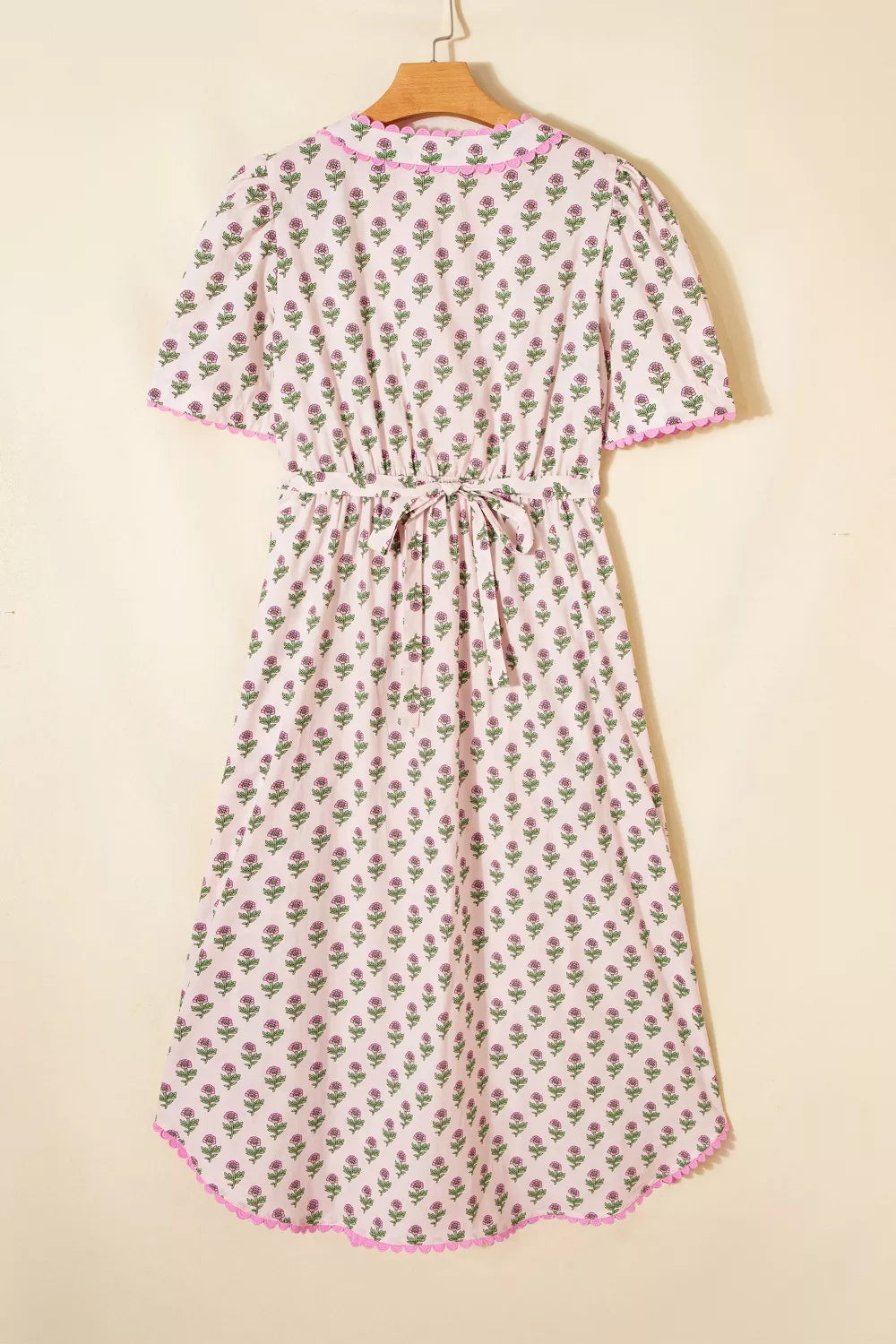 Floral Print Button Front Midi Dress with Scallop Trim Details