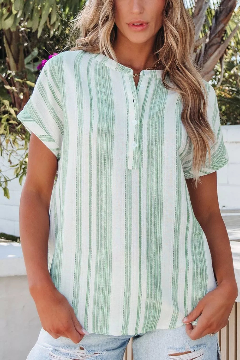 Women's Breathable Gauze Half Button Short Sleeve Casual Blouse