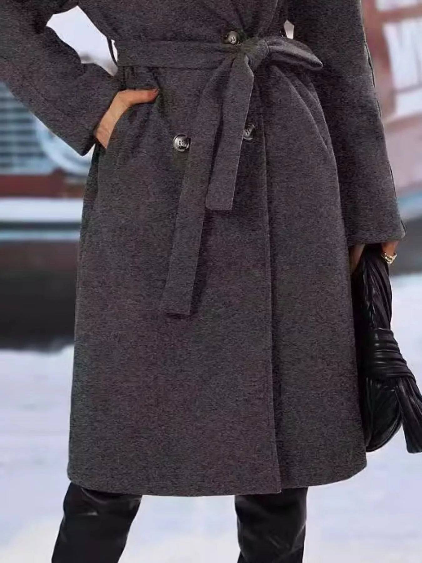 Women's Red Double-Breasted Lapel Collar Belted Long Overcoat