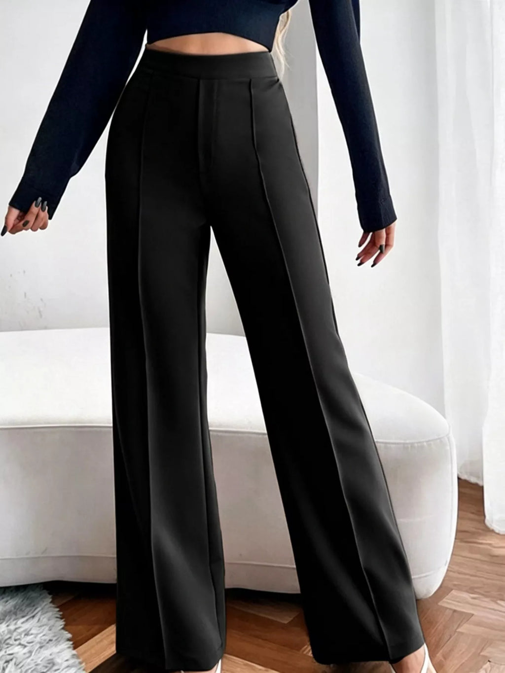 Women High Waist Flare Pants Black Casual Tailored Trousers