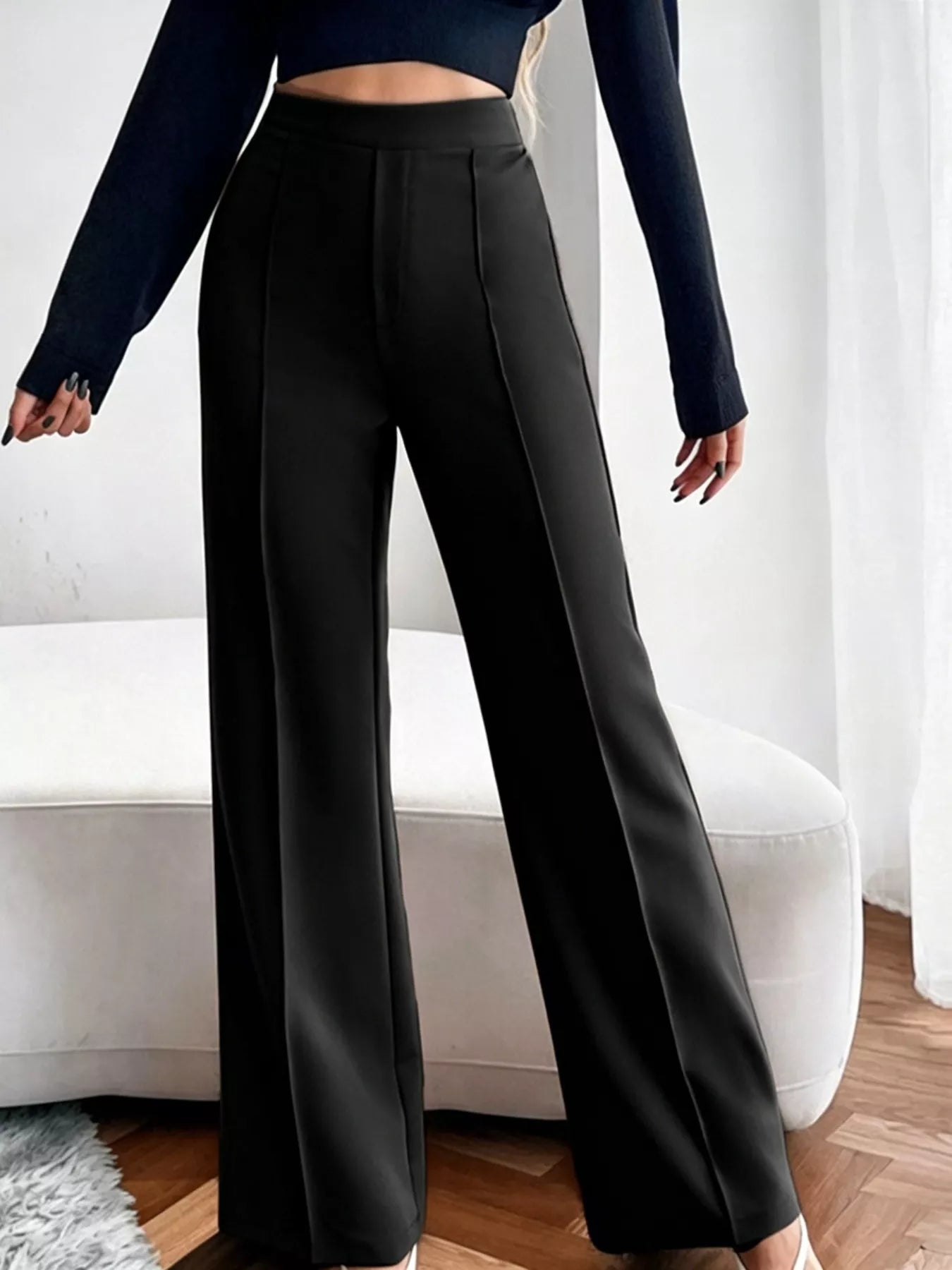 Women High Waist Flare Pants Black Casual Tailored Trousers