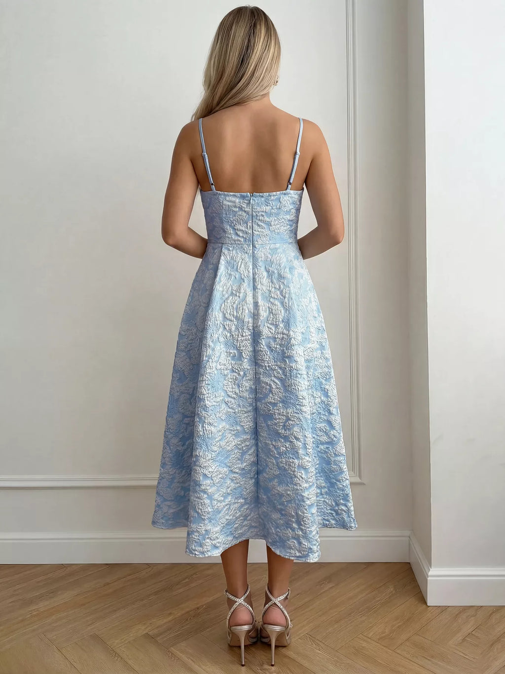 Pink Textured A-Line Midi Dress Sleeveless Formal Party