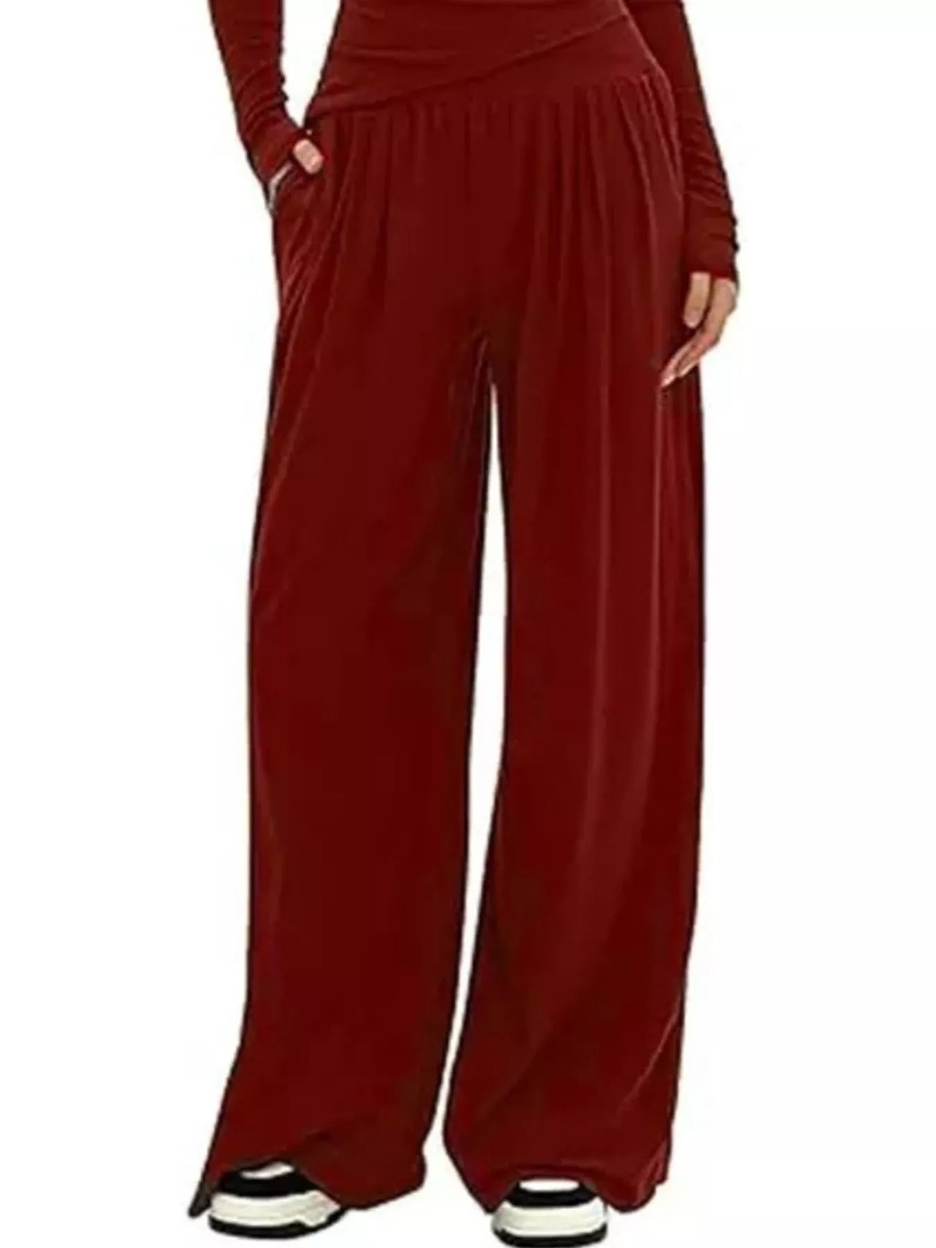 Women's Casual Long Sleeve V-Neck Top and Wide Leg Pants Lounge Set