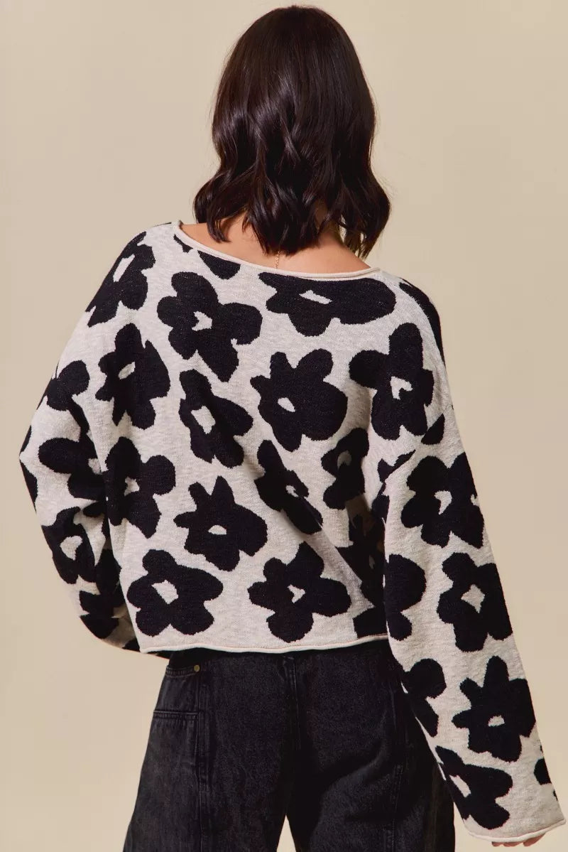 Women's Loose Fit Floral Lightweight Sweater Top Casual Chic