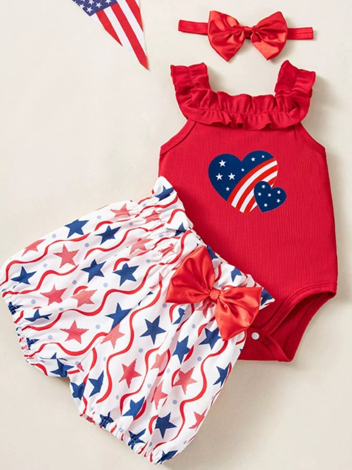 Baby Girls 3-Piece Patriotic First July Outfit Set