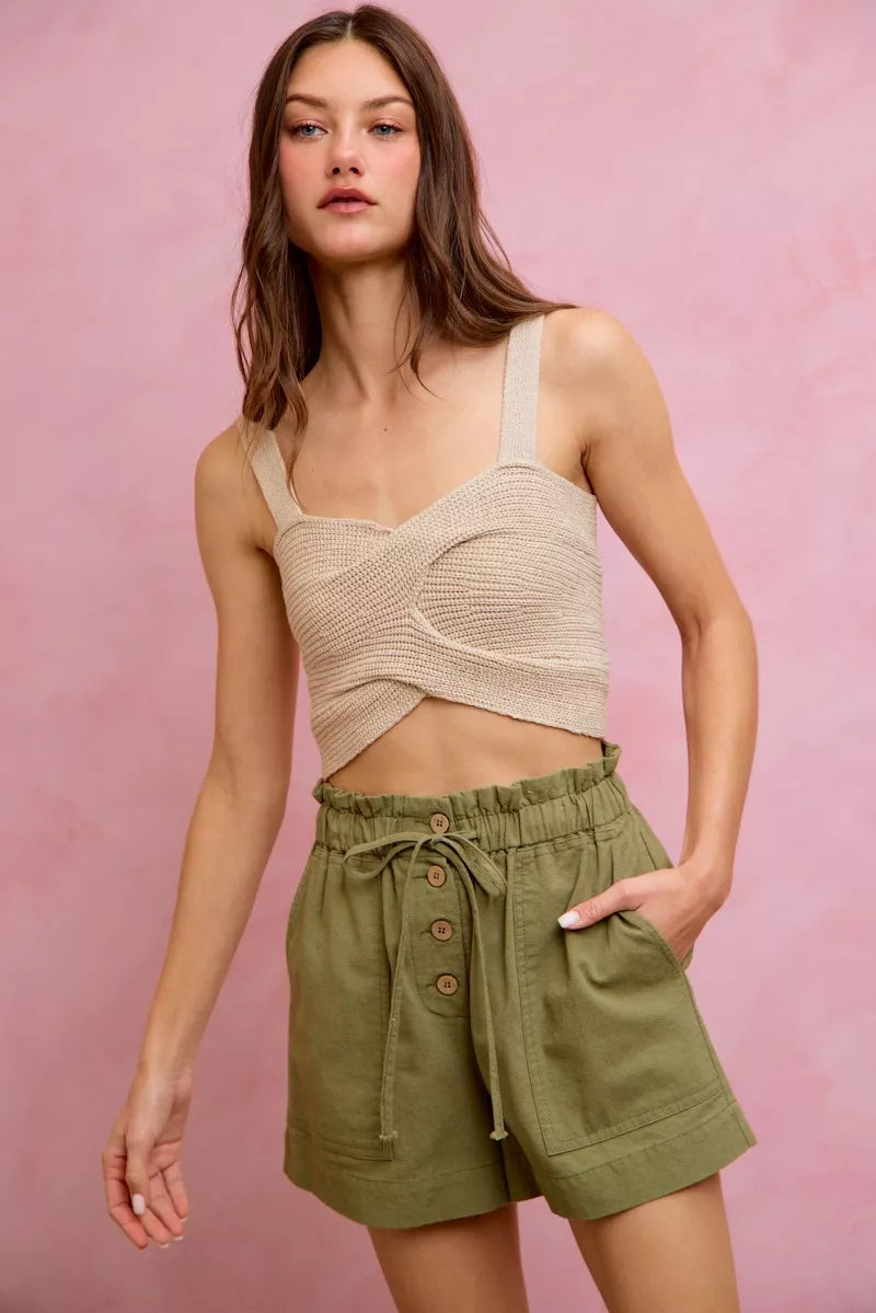 Women's Paper Bag Twill Shorts with Drawstring