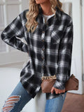 Women's Black and White Plaid Button Up Long Sleeve Shirt