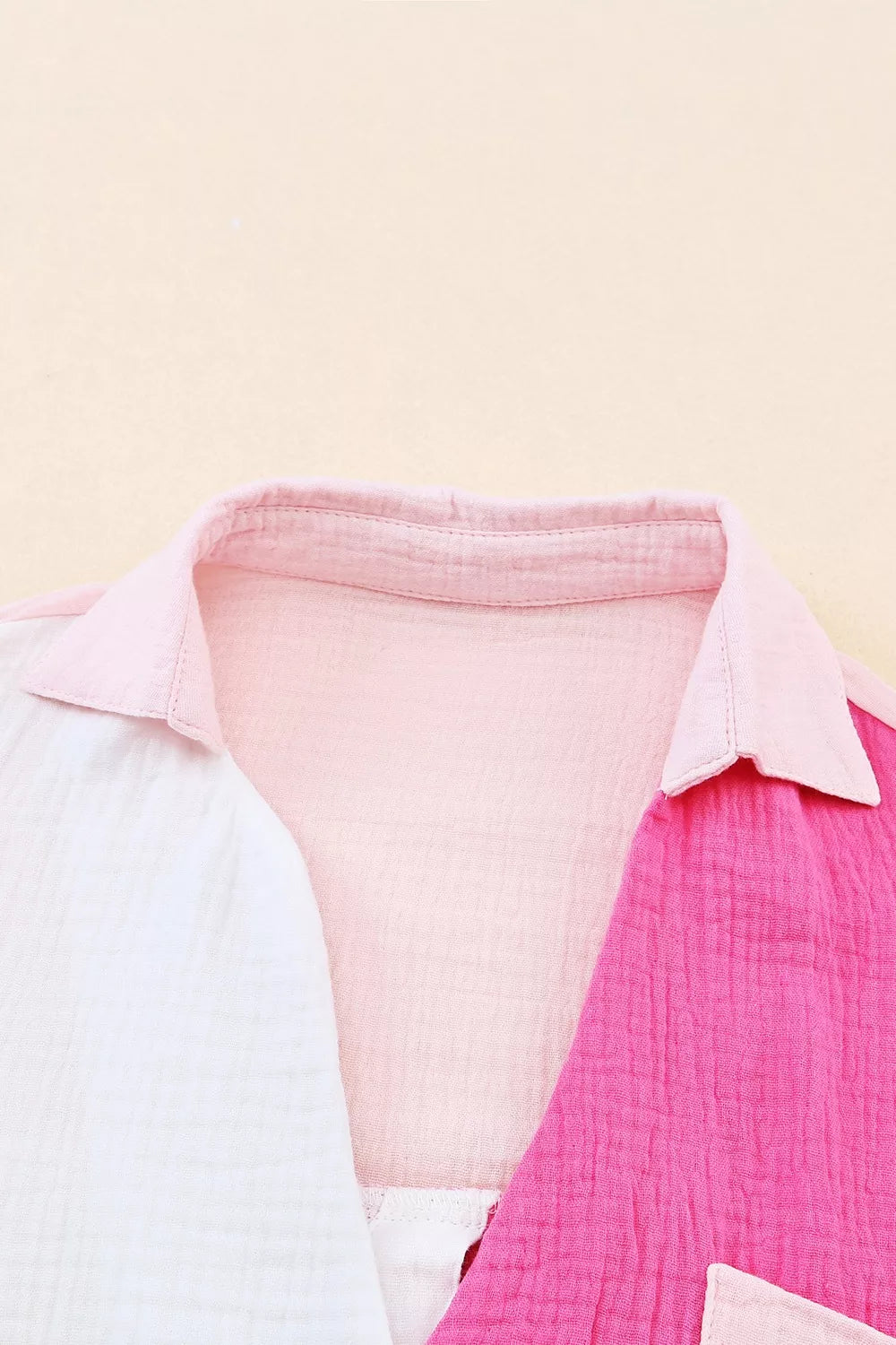 Color Block Casual Cotton Button Down Shirt in Pink and White