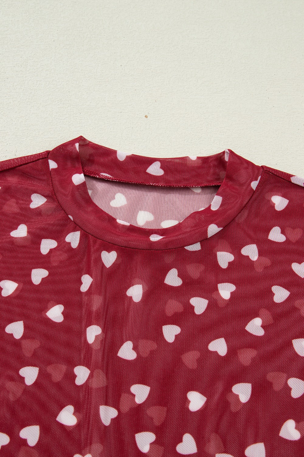 Women's Sheer Heart Print Fitted T-Shirt Short Sleeve Casual Top