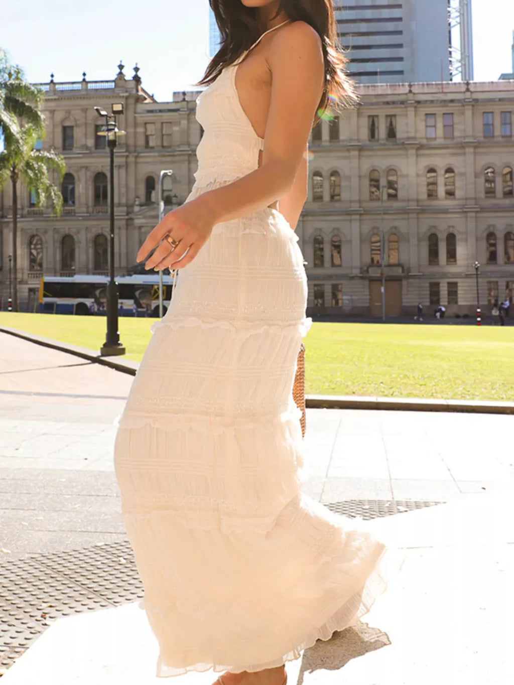 Smocked Sleeveless Halter Top and Maxi Skirt Matching Set
