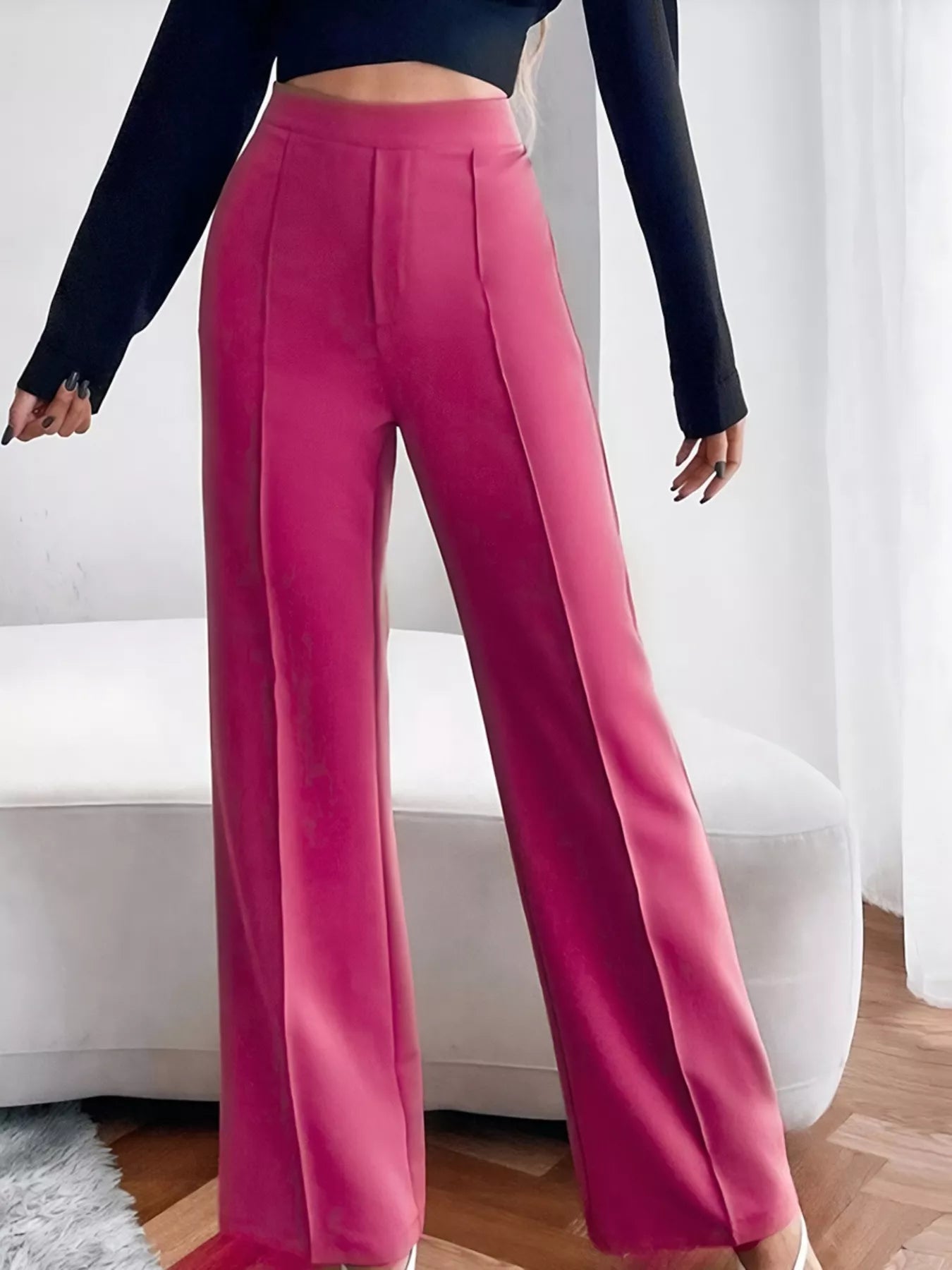 Women High Waist Flare Pants Black Casual Tailored Trousers