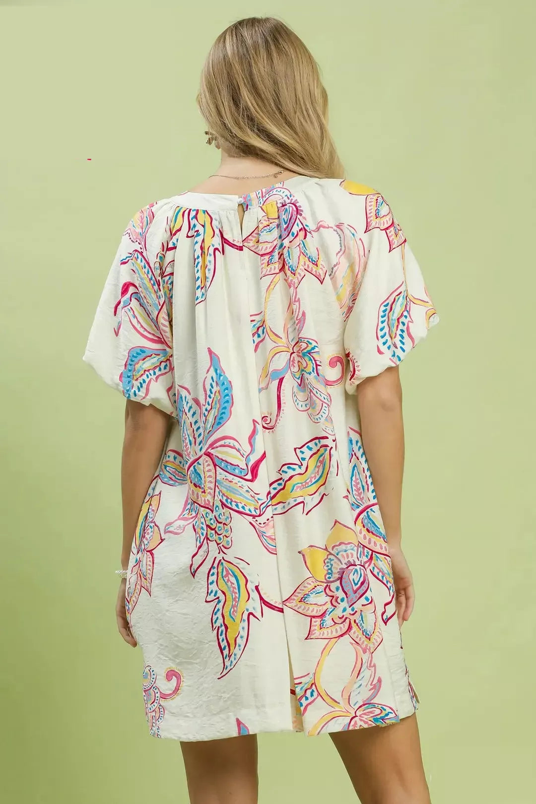 Off White Boho Floral Print Mini Dress with Pockets