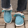 Women's Fuzzy Lined Corduroy Slip-On Casual Flats in Blue
