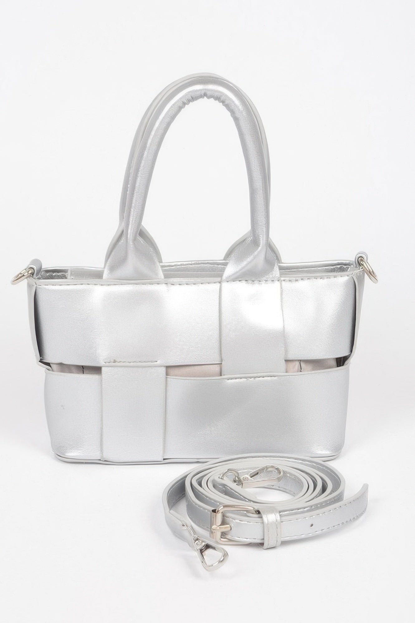 Faux Leather Braided Small Tote Bag