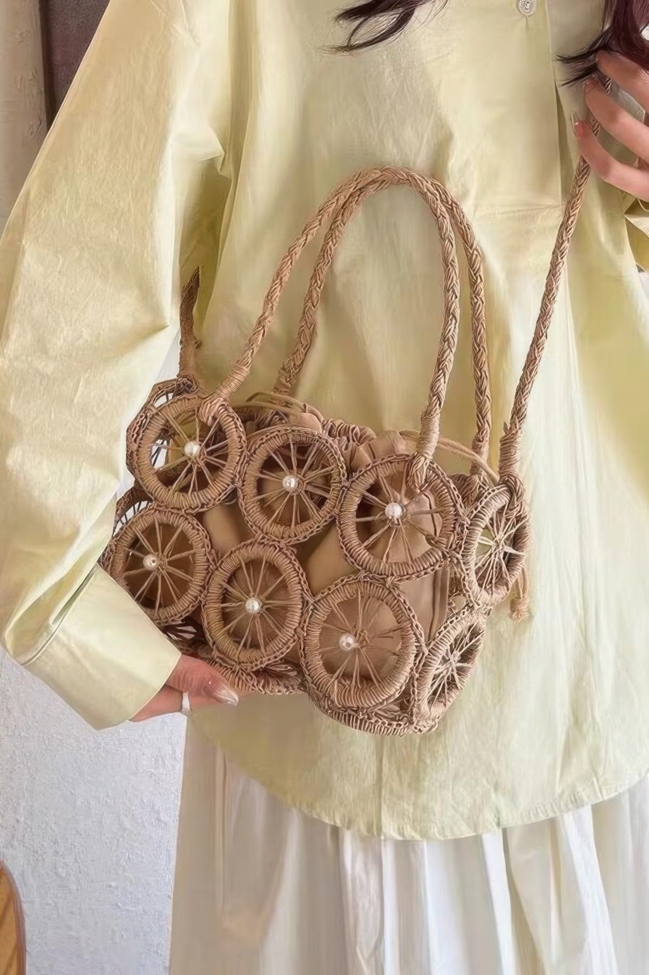 Faux Straw Multi Round Handmade Crossbody Bag