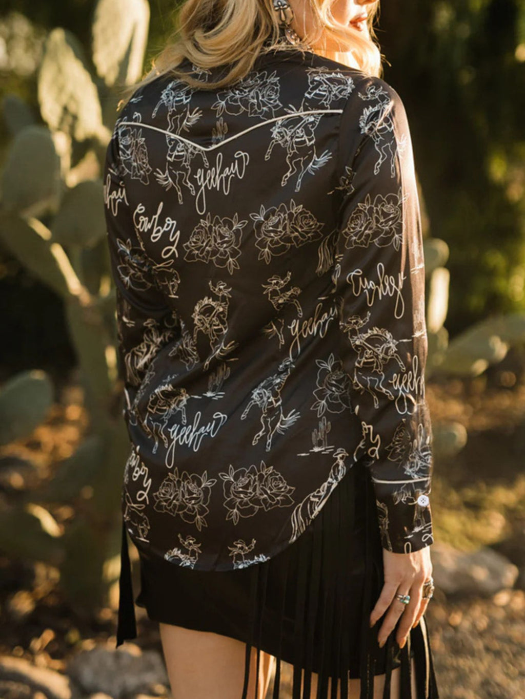 Women's Western Rodeo Print Long Sleeve Button-Up Shirt