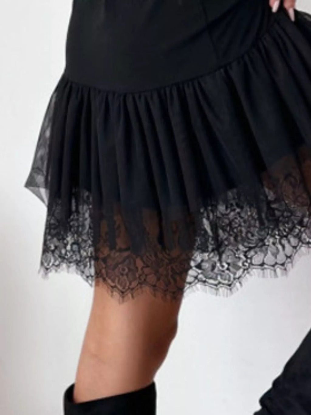 Sleeveless Mini Dress with Tulle Hem and Delicate Lace Detail