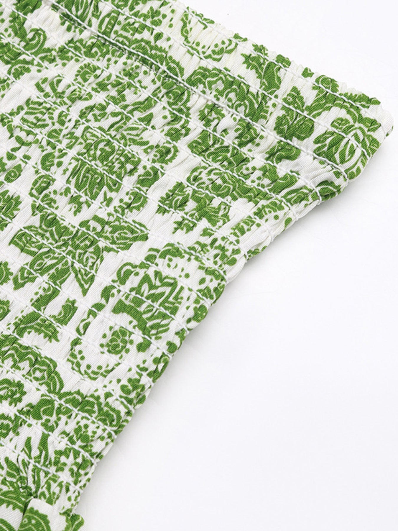 Women's Flowy Green & White Paisley Print Smocked Maxi Skirt