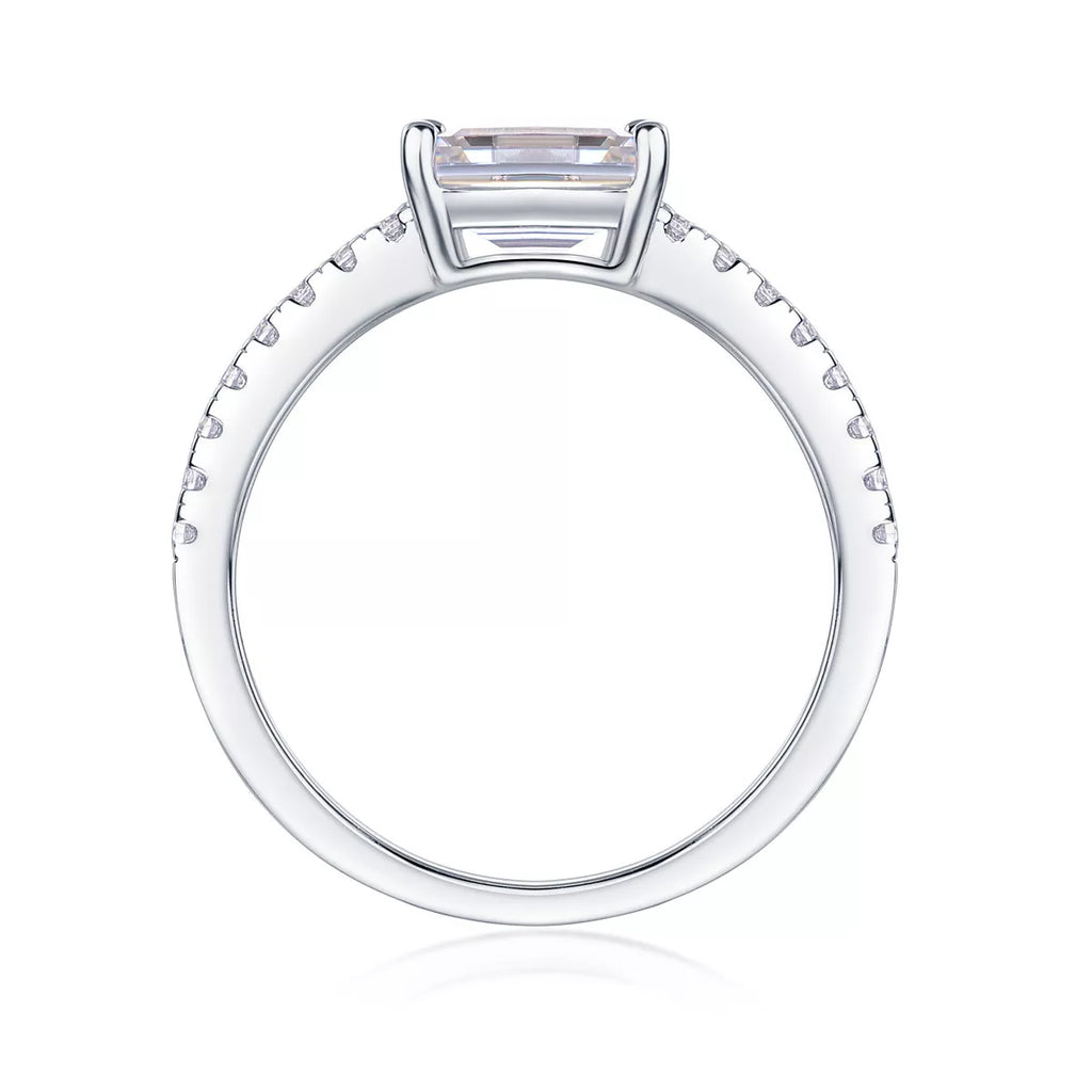 1 Carat Emerald Cut Moissanite Adjustable Sterling Silver Ring