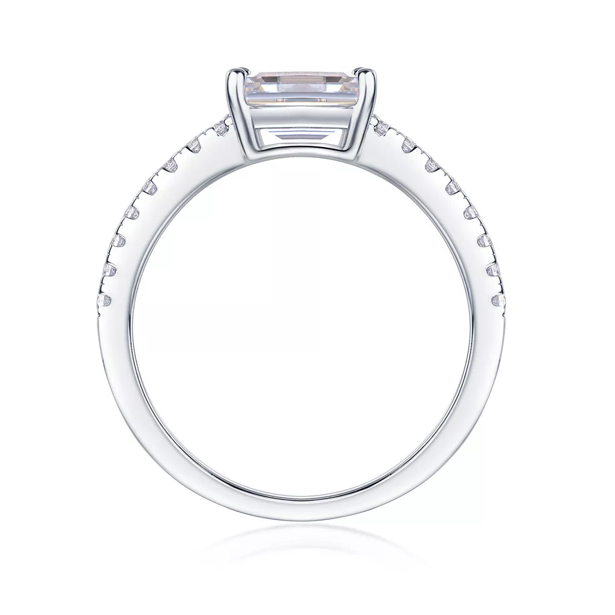 1 Carat Emerald Cut Moissanite Adjustable Sterling Silver Ring