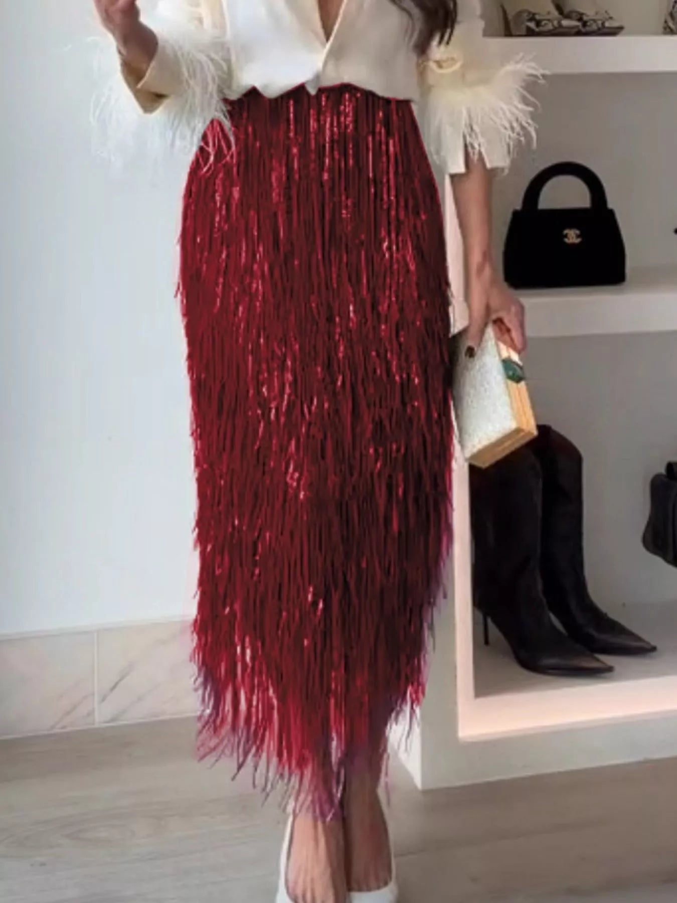 Fringe Long Sleeve Shirt & Skirt Set