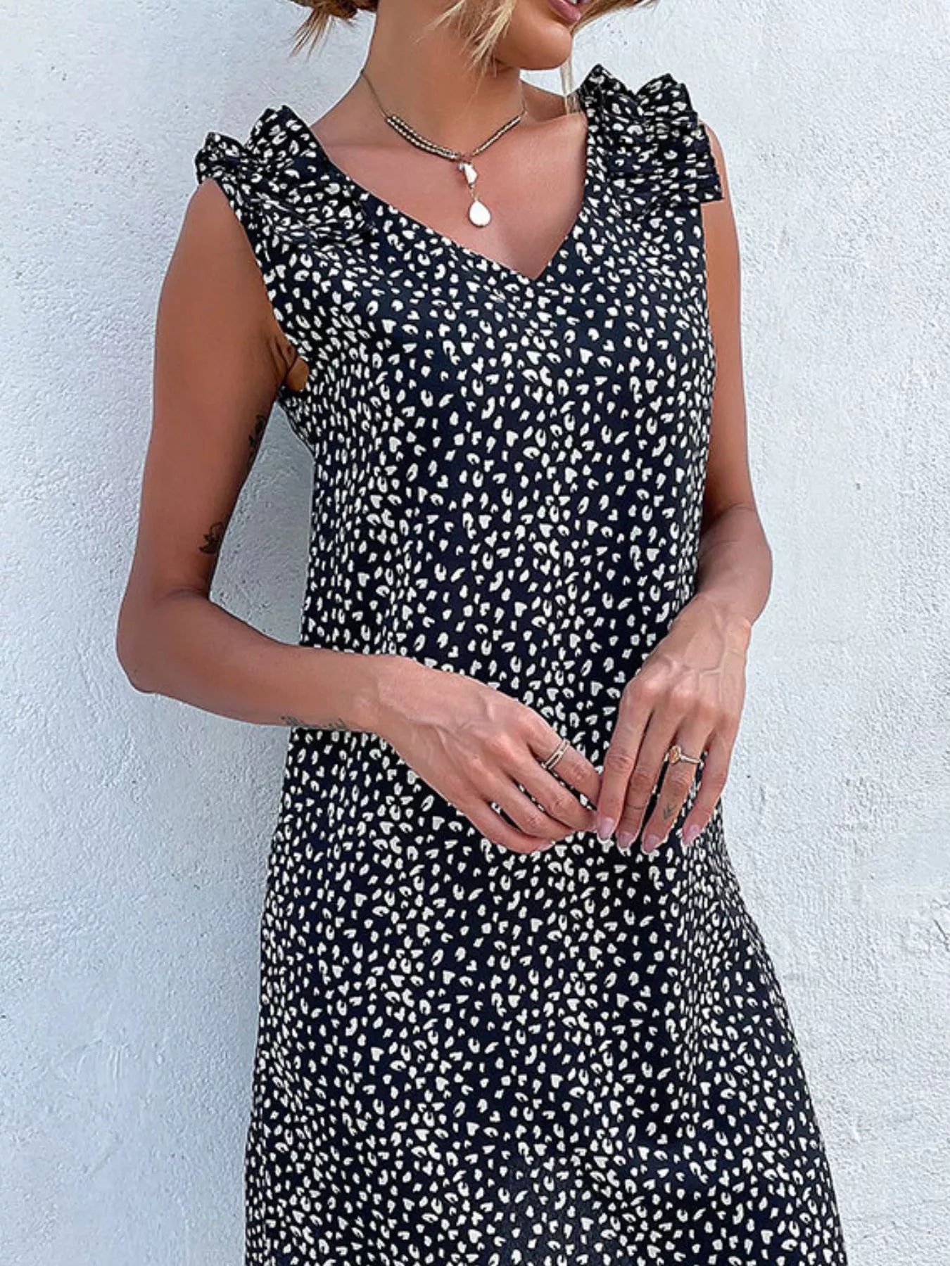 Sleeveless Leopard Print Frill Detail Mini Dress