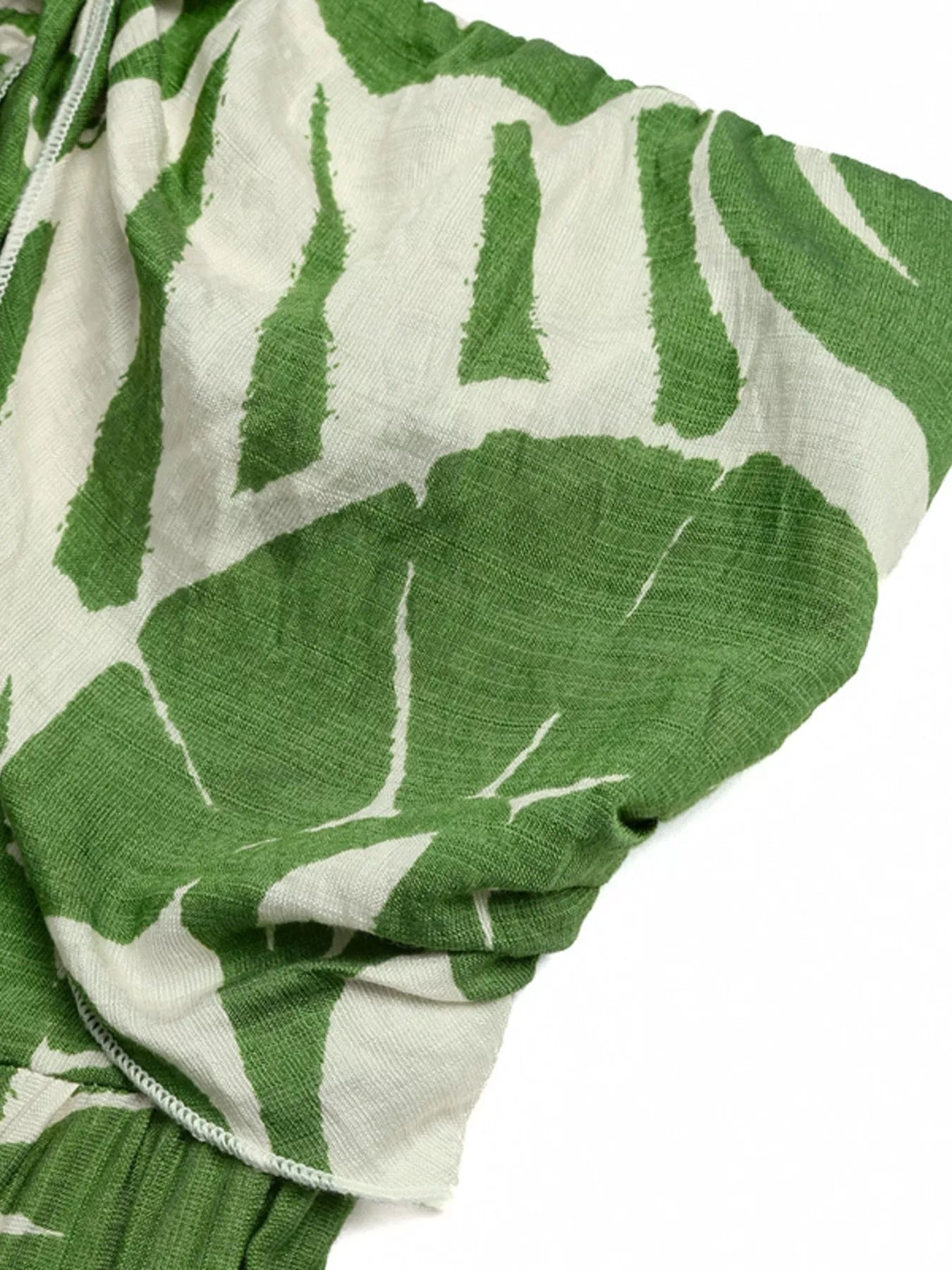 Tropical Print Tie Front Strapless Wide Leg Jumpsuit Green
