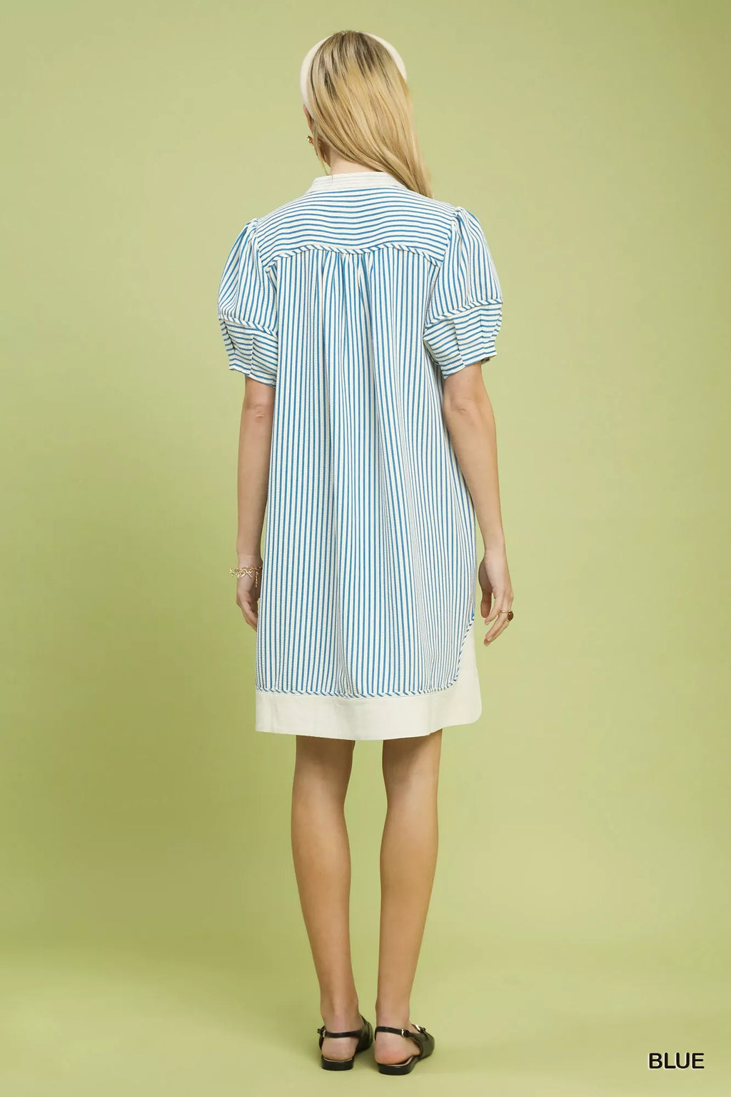 Women's Pinstripe Shift Dress with Contrast Trim