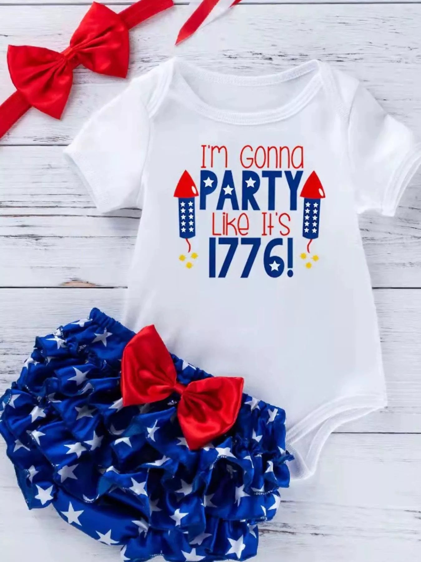 Baby Girls Patriotic Little Miss America 2-Piece Bodysuit Set