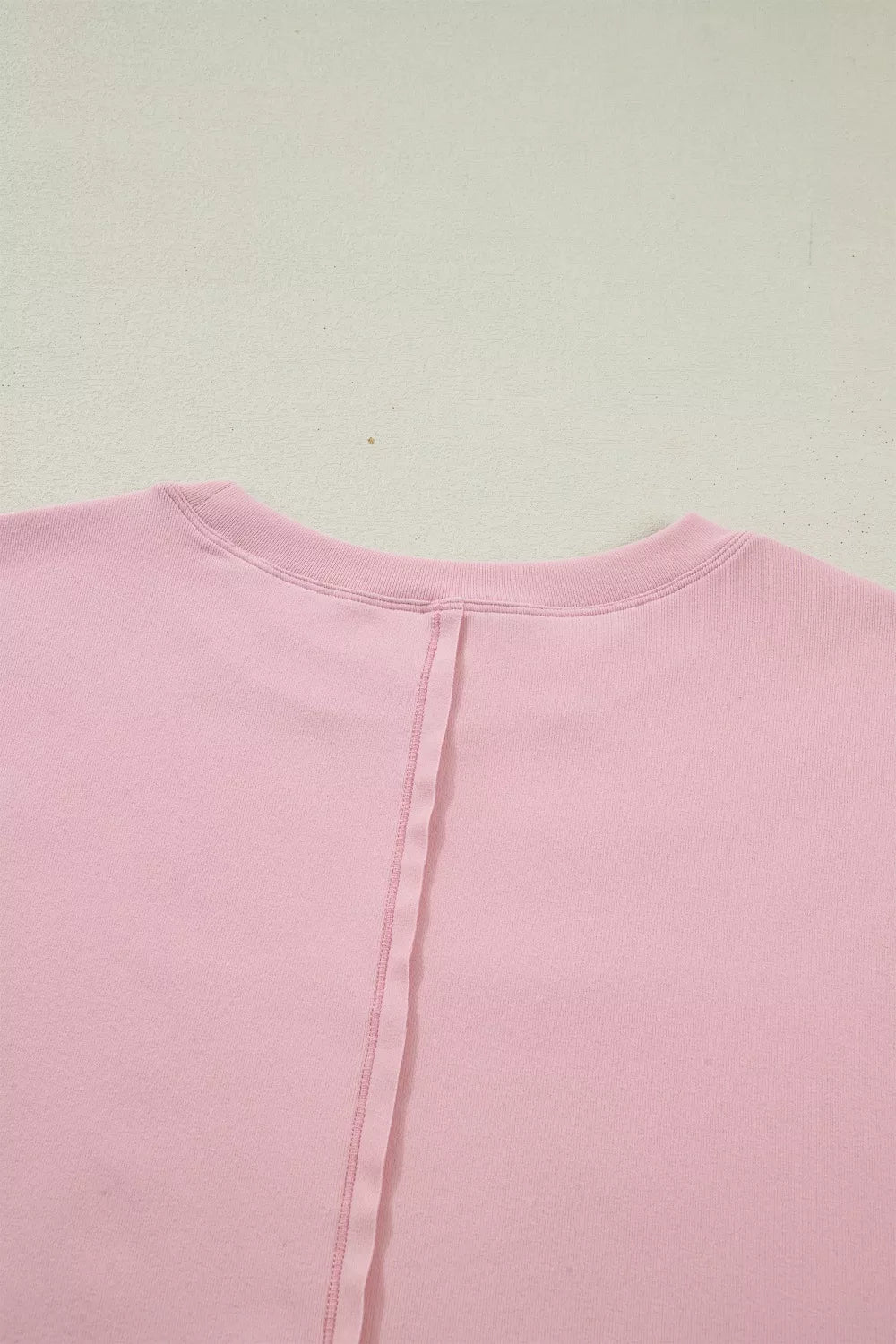 Pink Long Sleeve Tee with Sheer Lace Floral Patchwork Sleeves