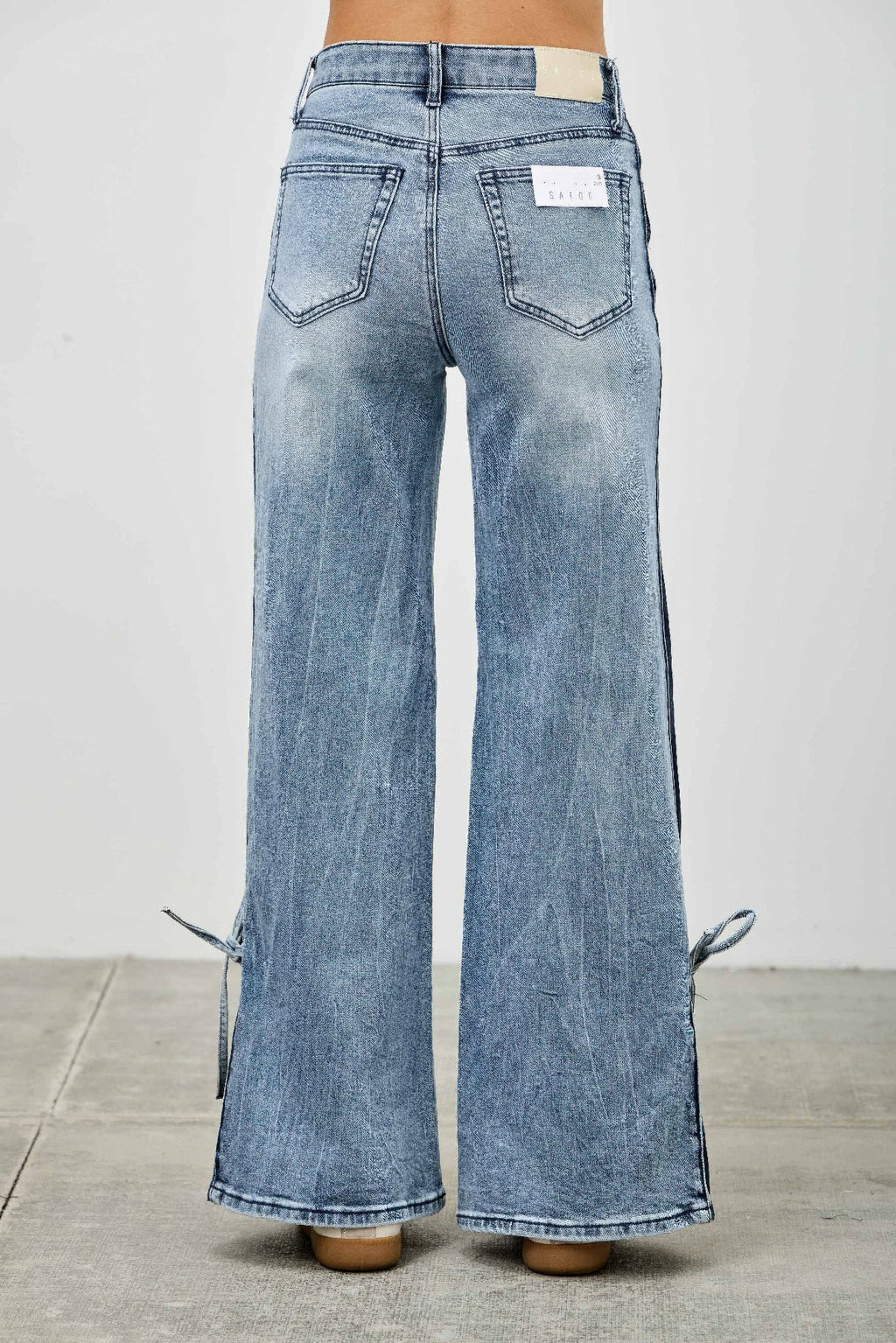 High Rise Contrast Wide Leg With Ribbon Tie
