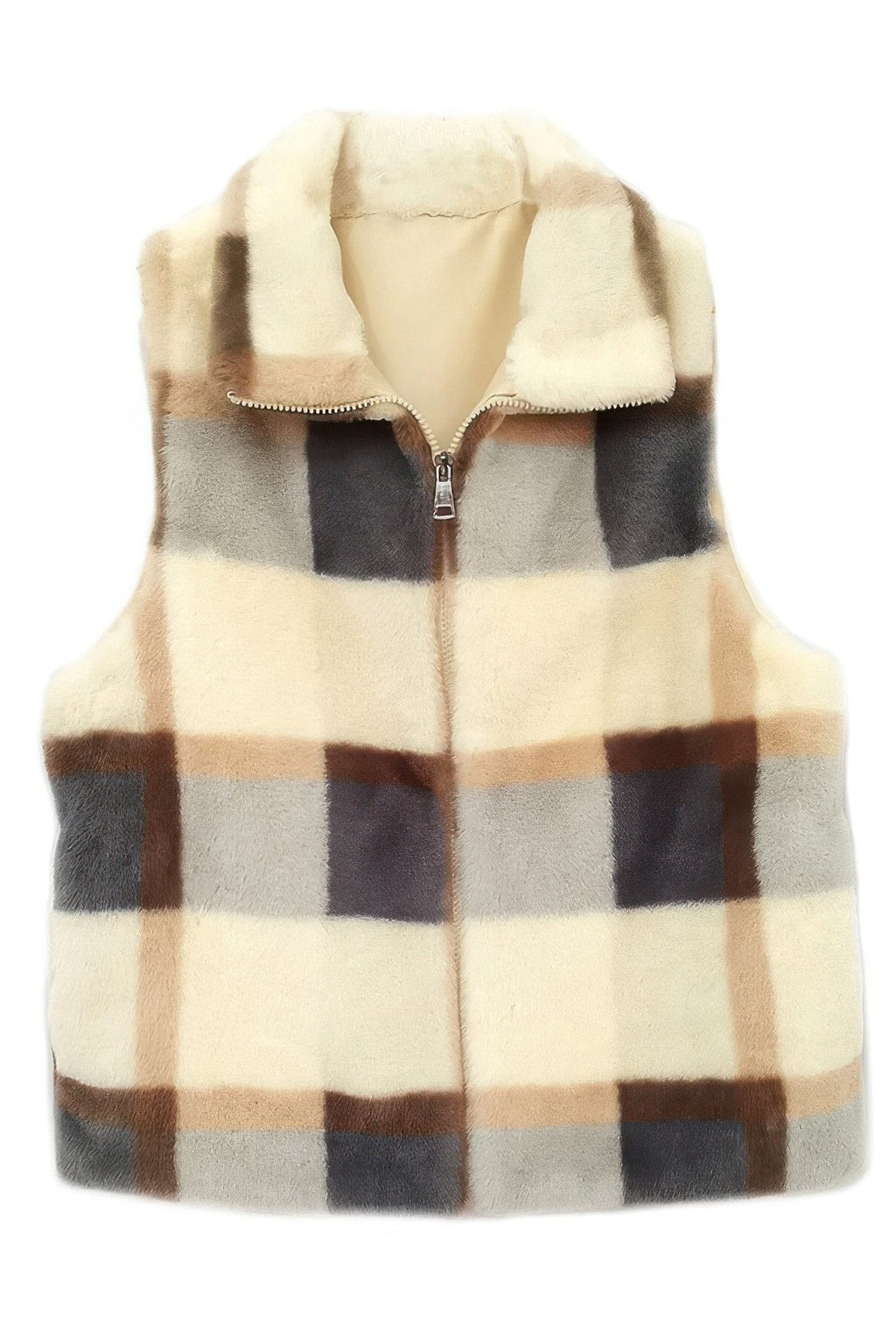 Plaid Faux Fur Vest